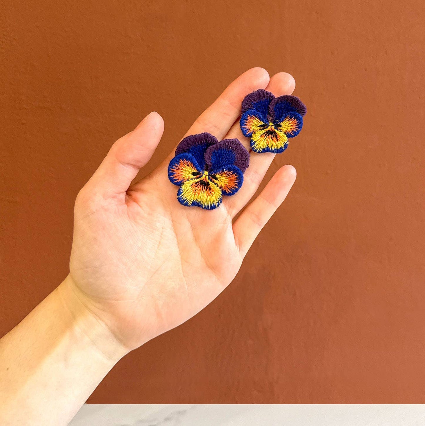 💜 Pansies Embroidered Brooches – Violet (set of 2) - by Botanopia