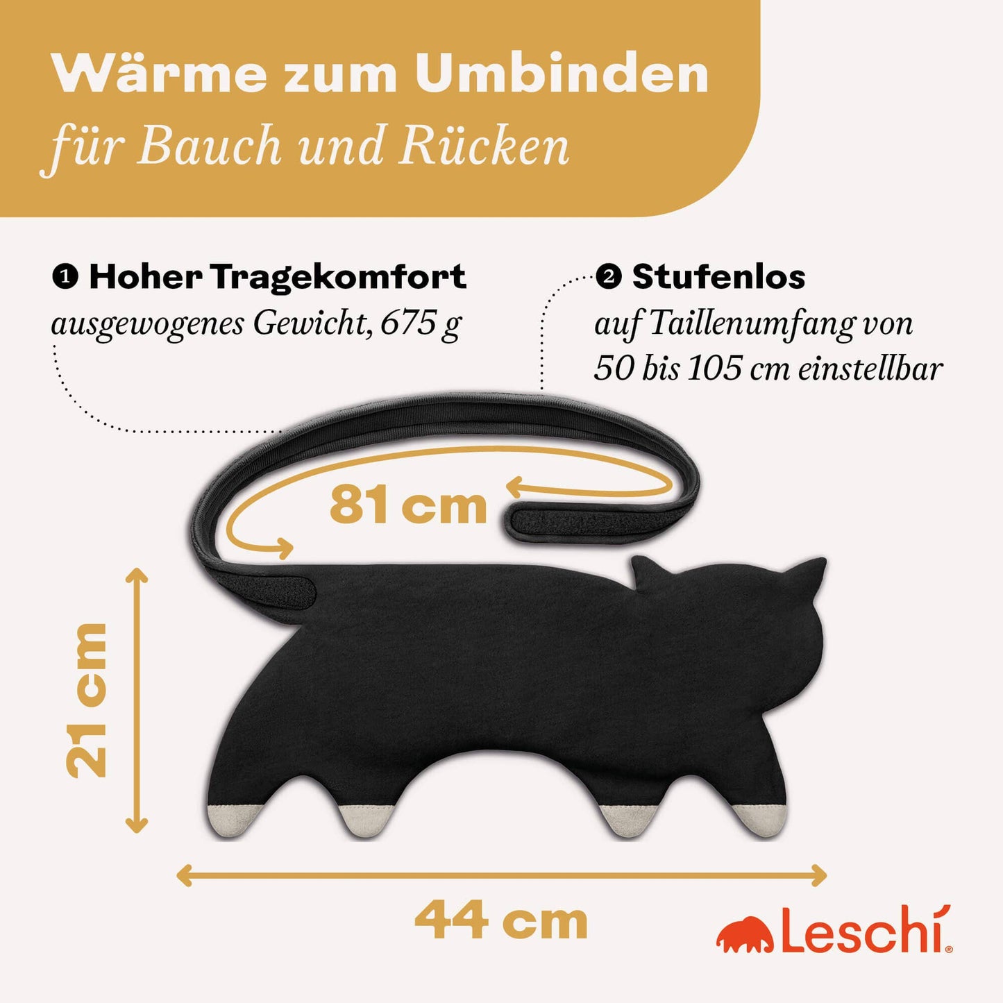 Organic Grain Pillow Cat Back Heating Pad - Black by Leschi