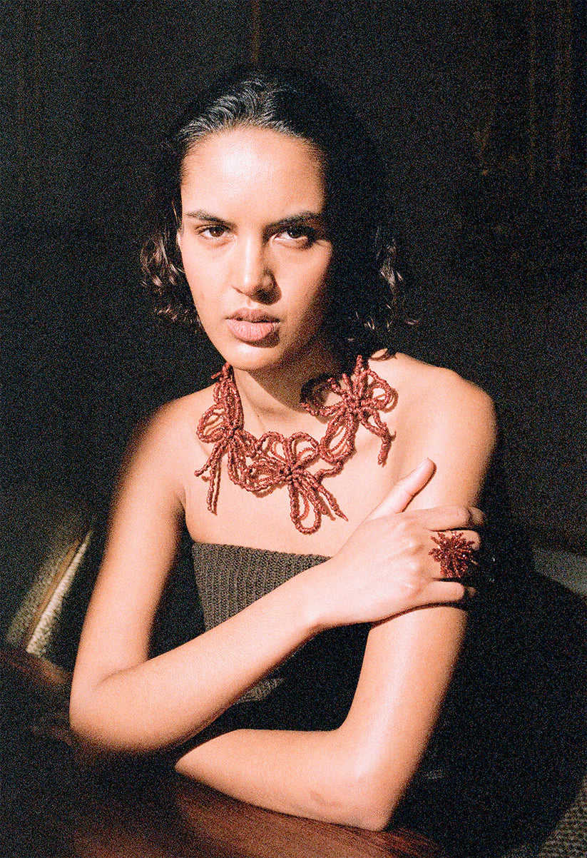 Multi Flower Raffia Necklace - Black by Kroon 02