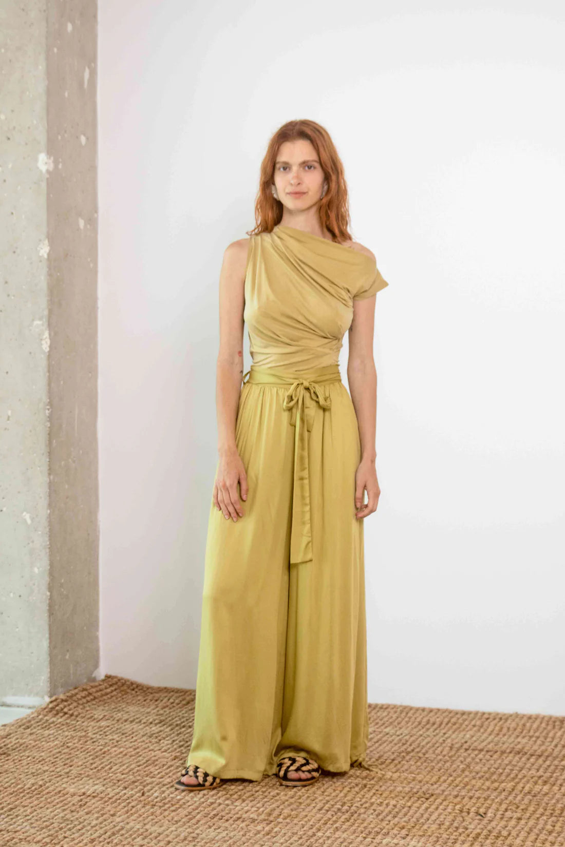 Drape Neckline Cupro Top - Soft Olive by Cossac