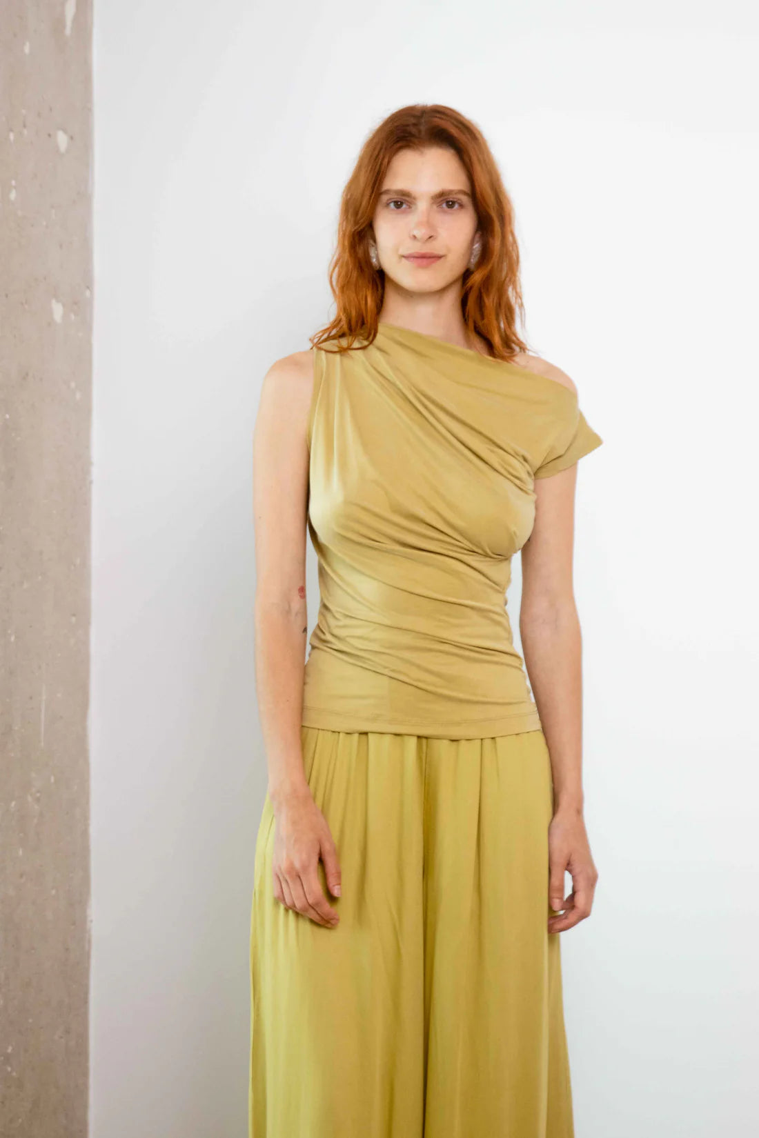 Drape Neckline Cupro Top - Soft Olive by Cossac