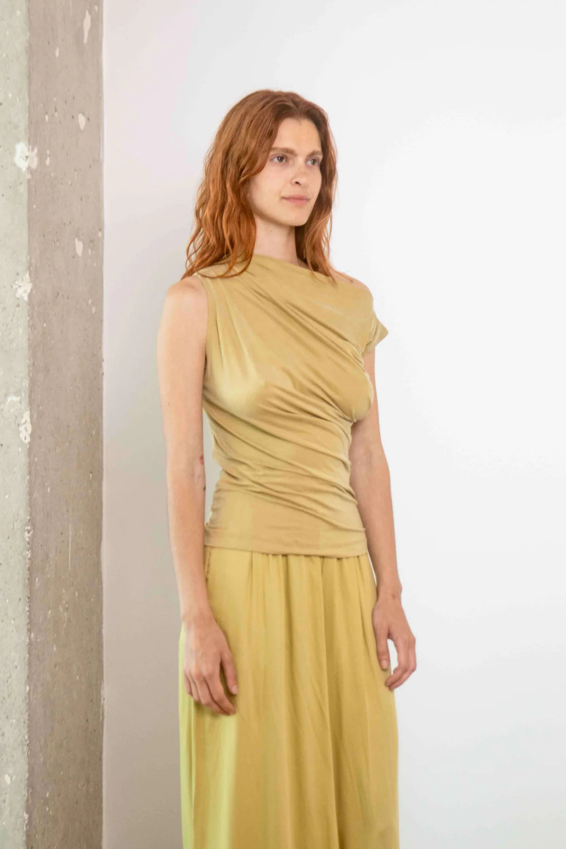 Drape Neckline Cupro Top - Soft Olive by Cossac