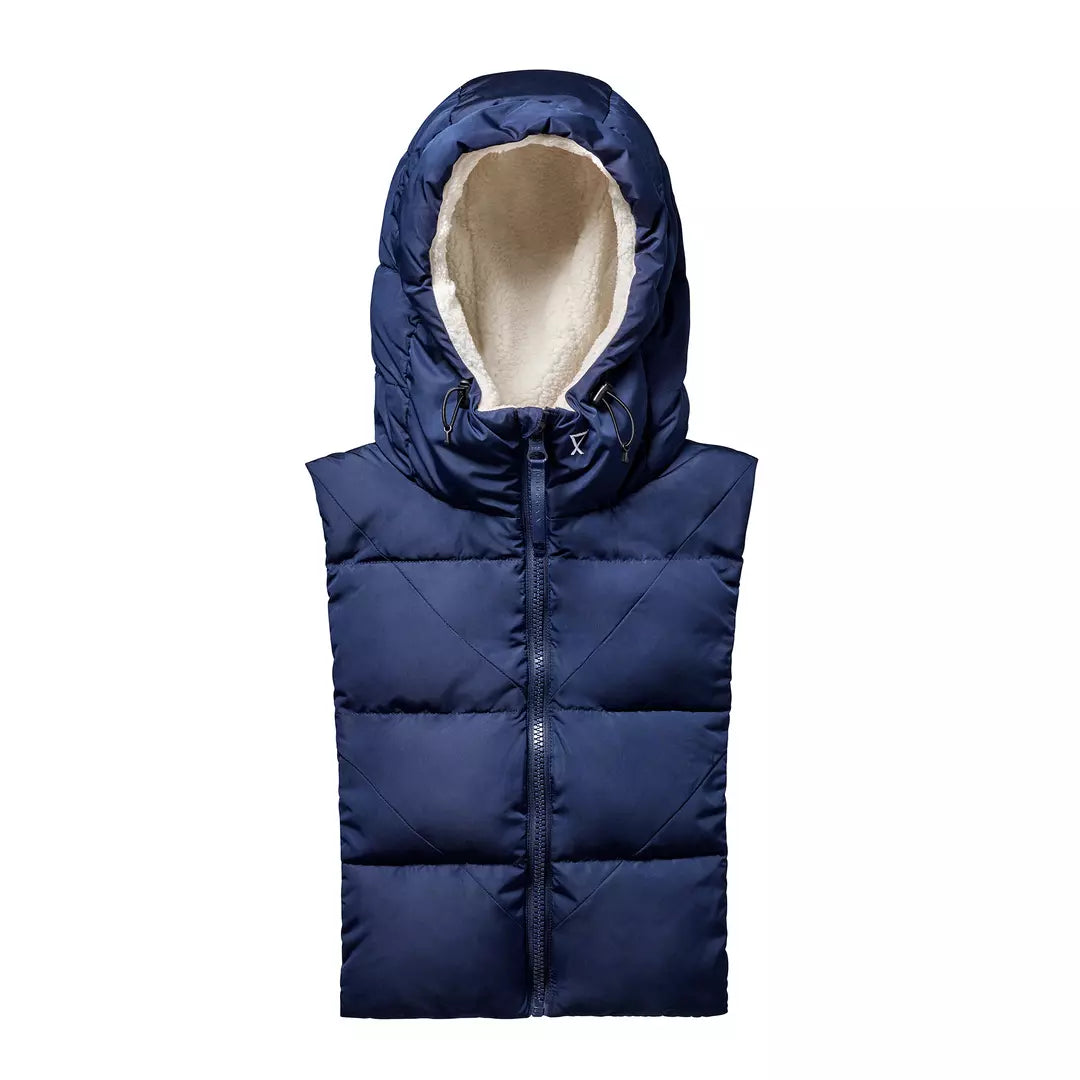 Reversible Pull-on Hood - Navy Blue and Ecru Shearling by Fudoon