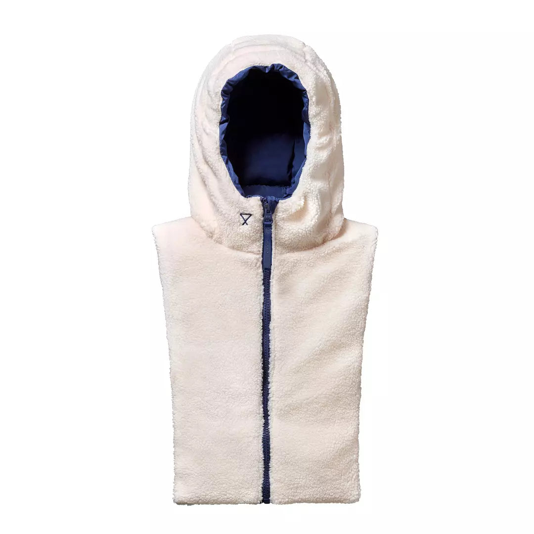 Reversible Pull-on Hood - Navy Blue and Ecru Shearling by Fudoon