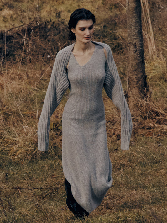 Asymmetry Sleeveless Knit Dress Bolero Set by LVIR