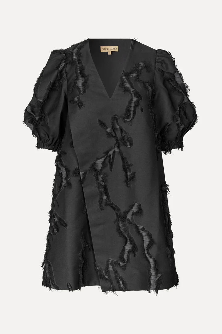 Puffy Sleeves Mini Dress - Jet Black by Stine Goya