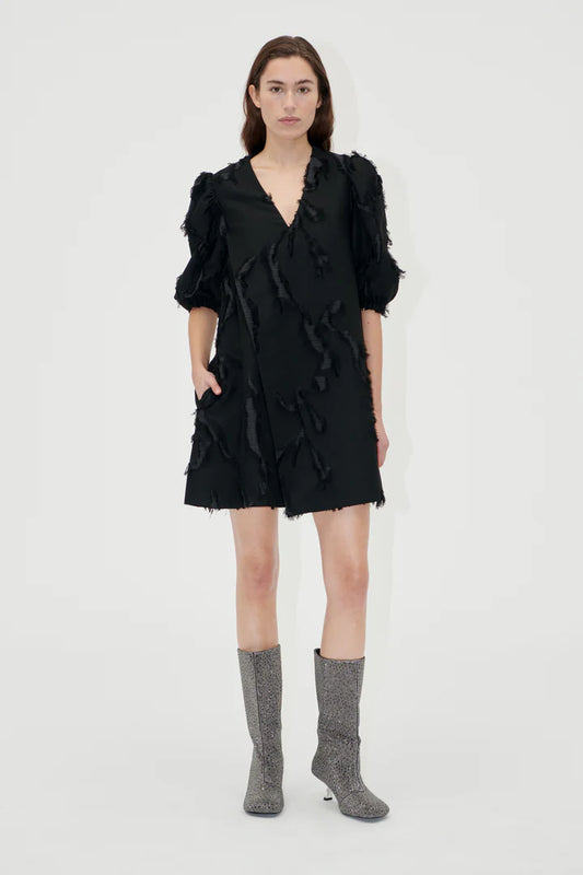 Puffy Sleeves Mini Dress - Jet Black by Stine Goya