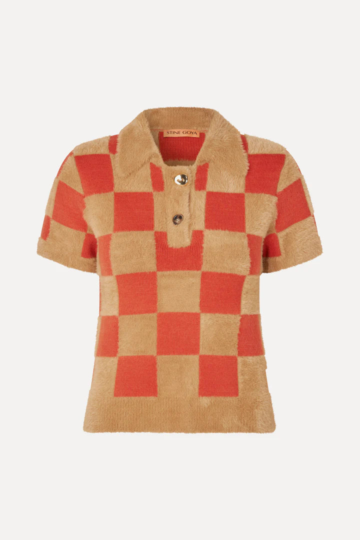Short Sleeve Knit Polo - Mecca Orange/Curry by Stine Goya