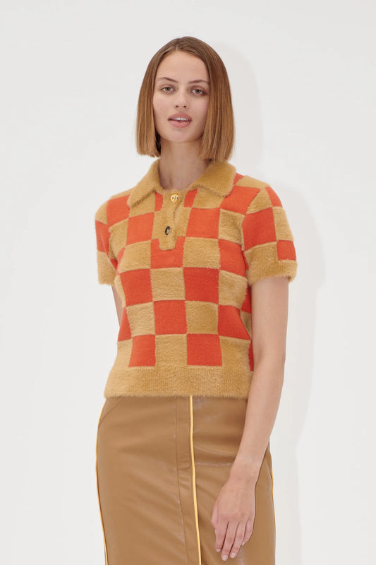 Short Sleeve Knit Polo - Mecca Orange/Curry by Stine Goya