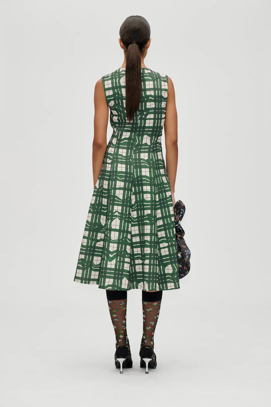 Sleeveless Gathered Midi Dress - Checkered Plate by Stine Goya