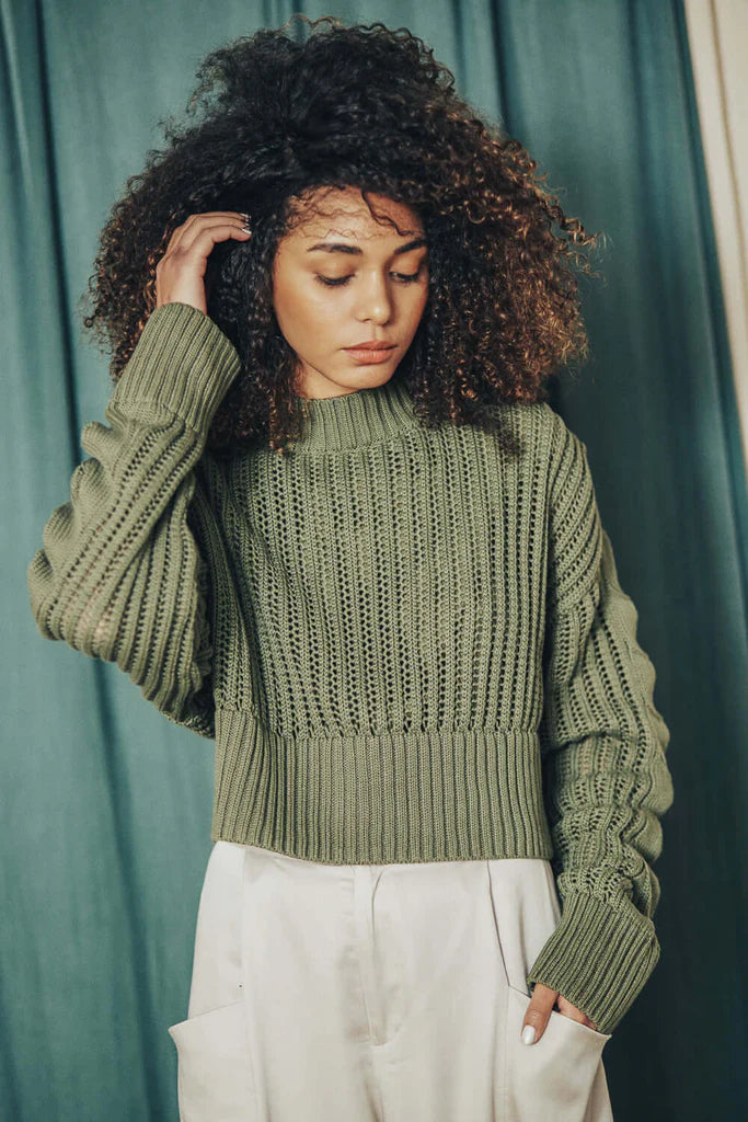 Sage Green Cotton Crop Sweater by Cossac