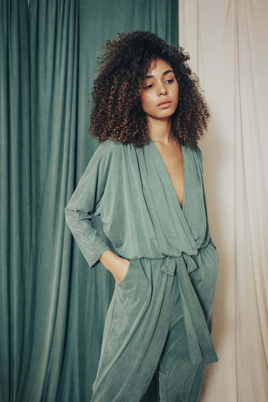 Sage Green Cupro Jumpsuit by Cossac