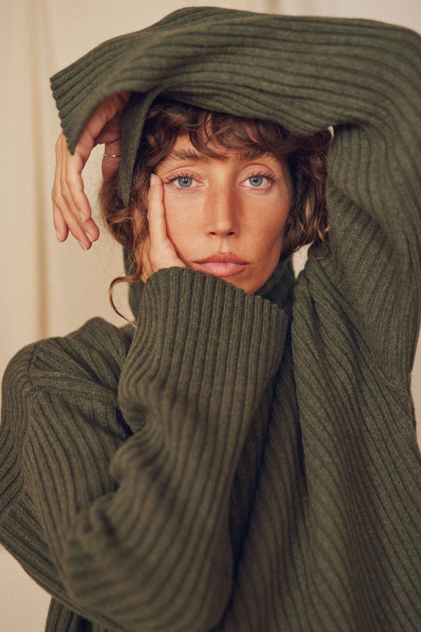 Khaki Heavy Knitted Wool Sweater by Cossac