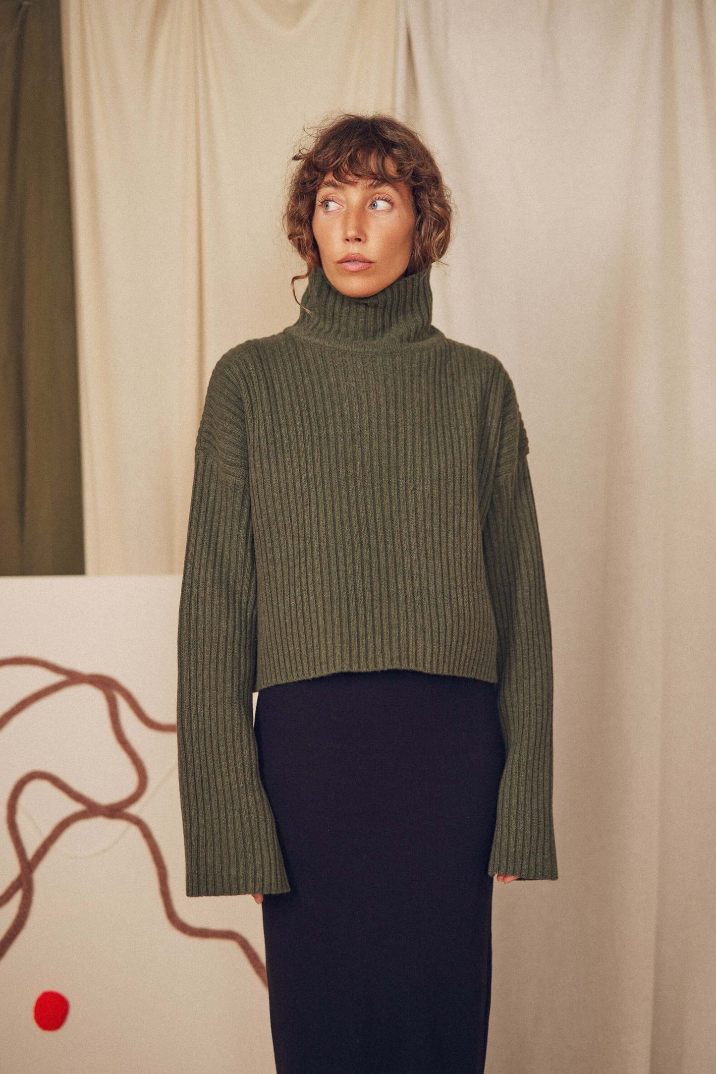 Khaki Heavy Knitted Wool Sweater by Cossac