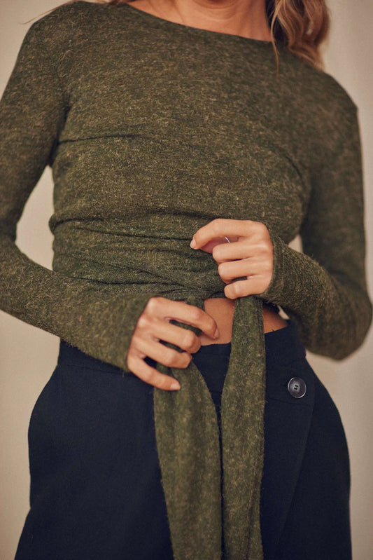 Khaki Multiway Recycled Jersey Wrap Top by Cossac