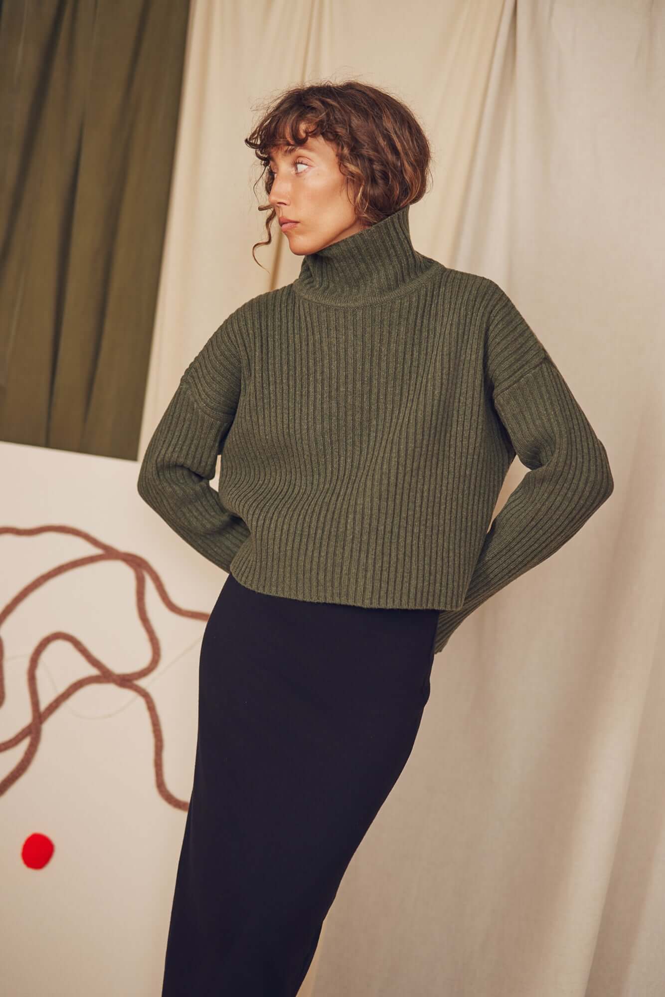 Khaki Heavy Knitted Wool Sweater by Cossac