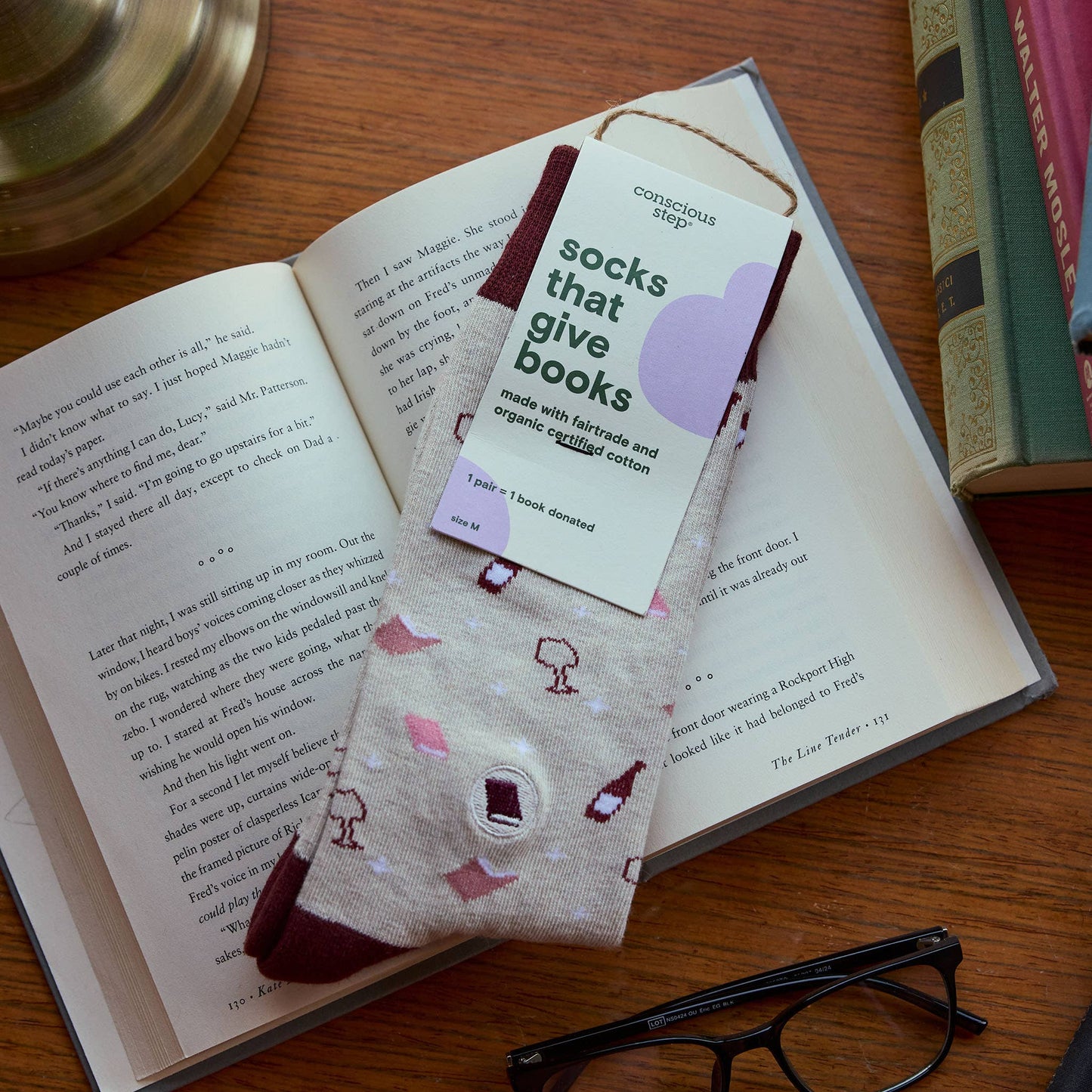Socks that Give Books (Beige Books and Wine): Medium