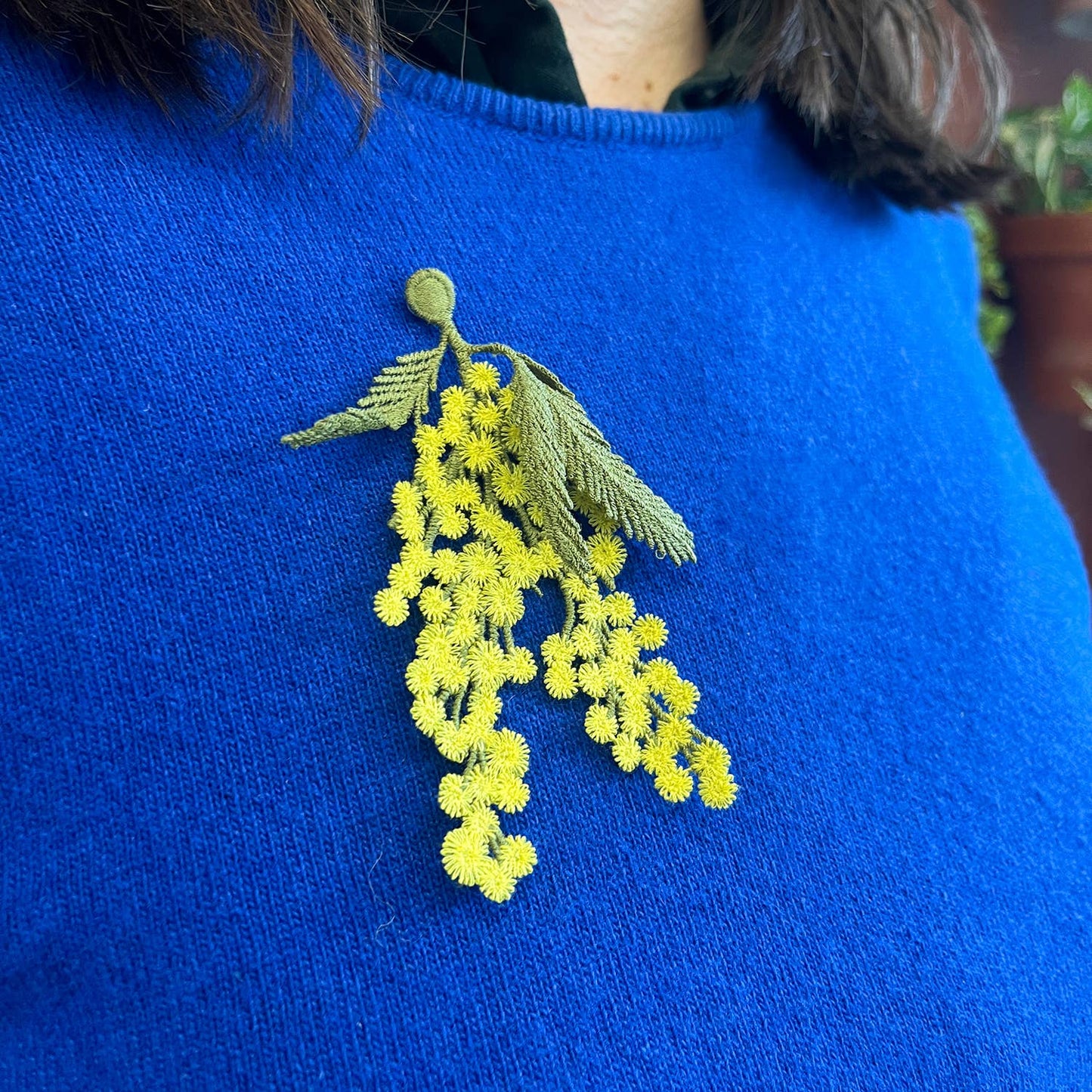 Mimosa Flowers Embroidered Brooch by Botanopia