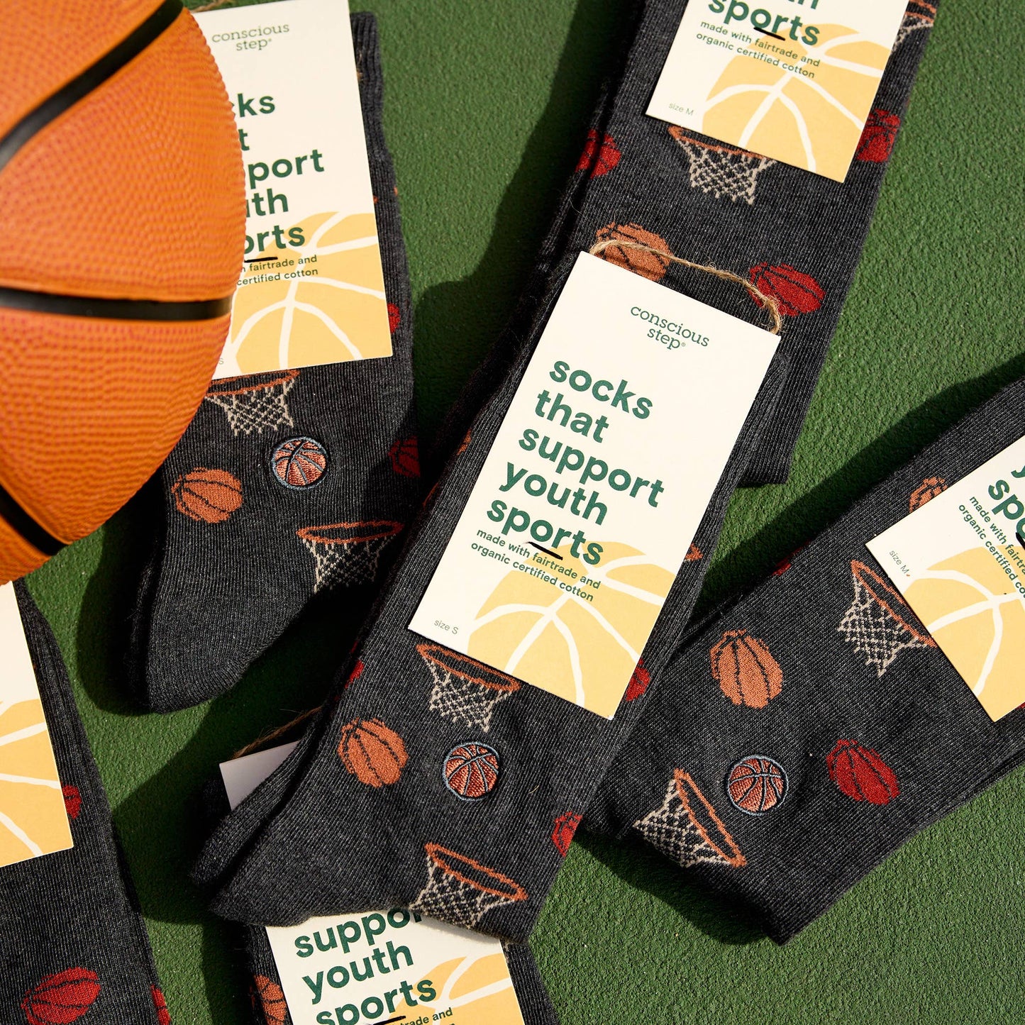 Socks that Support Youth Sports (Gray Basketballs): Medium