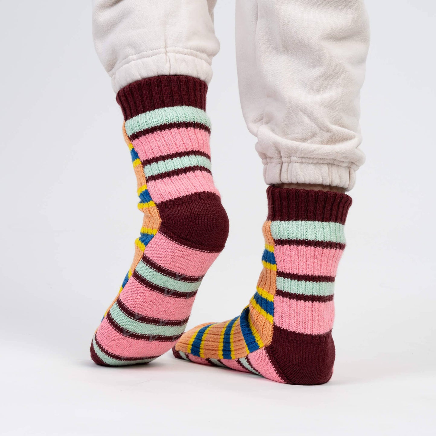 Zipper Stripe House Socks: Poppy Stone Blue / S/M - W 6-9<br>M 5-7.5