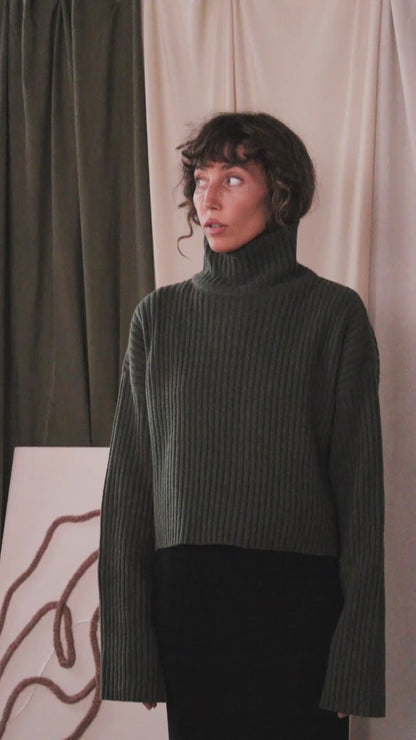 Khaki Heavy Knitted Wool Sweater by Cossac