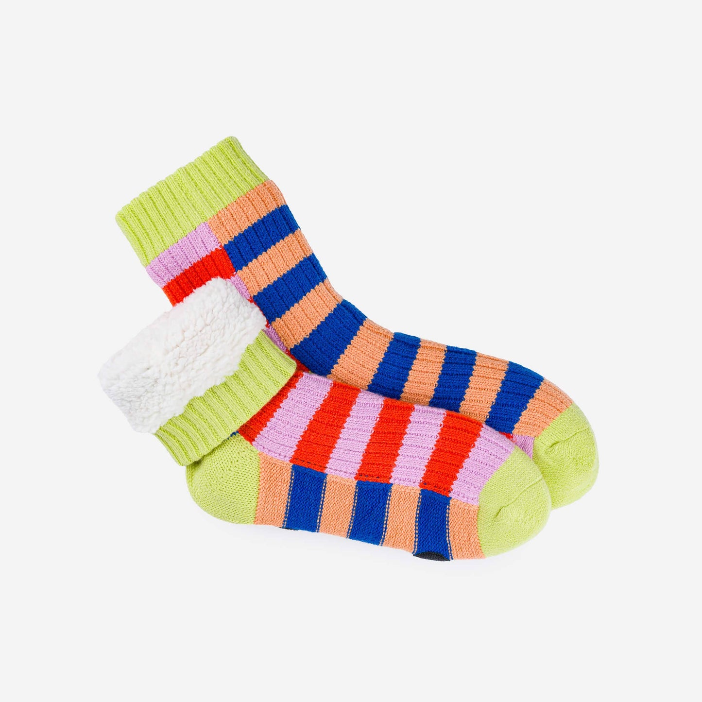 Super Stripe Knit House Socks: Peach Cobalt by Verloop
