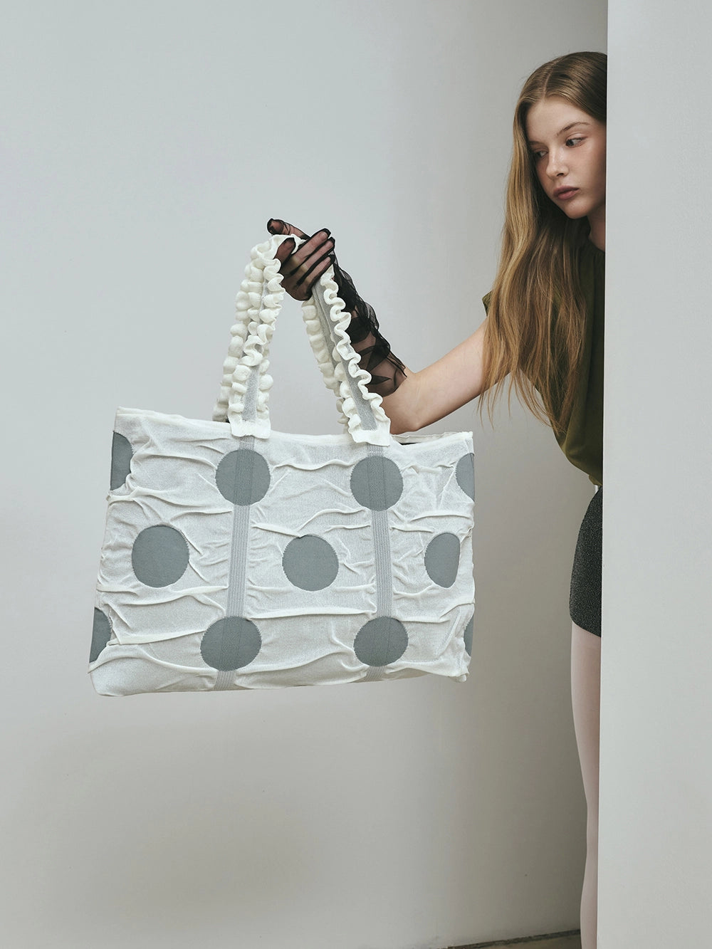 Polka Dot Shopper Bag - Ivory by PleatsMama