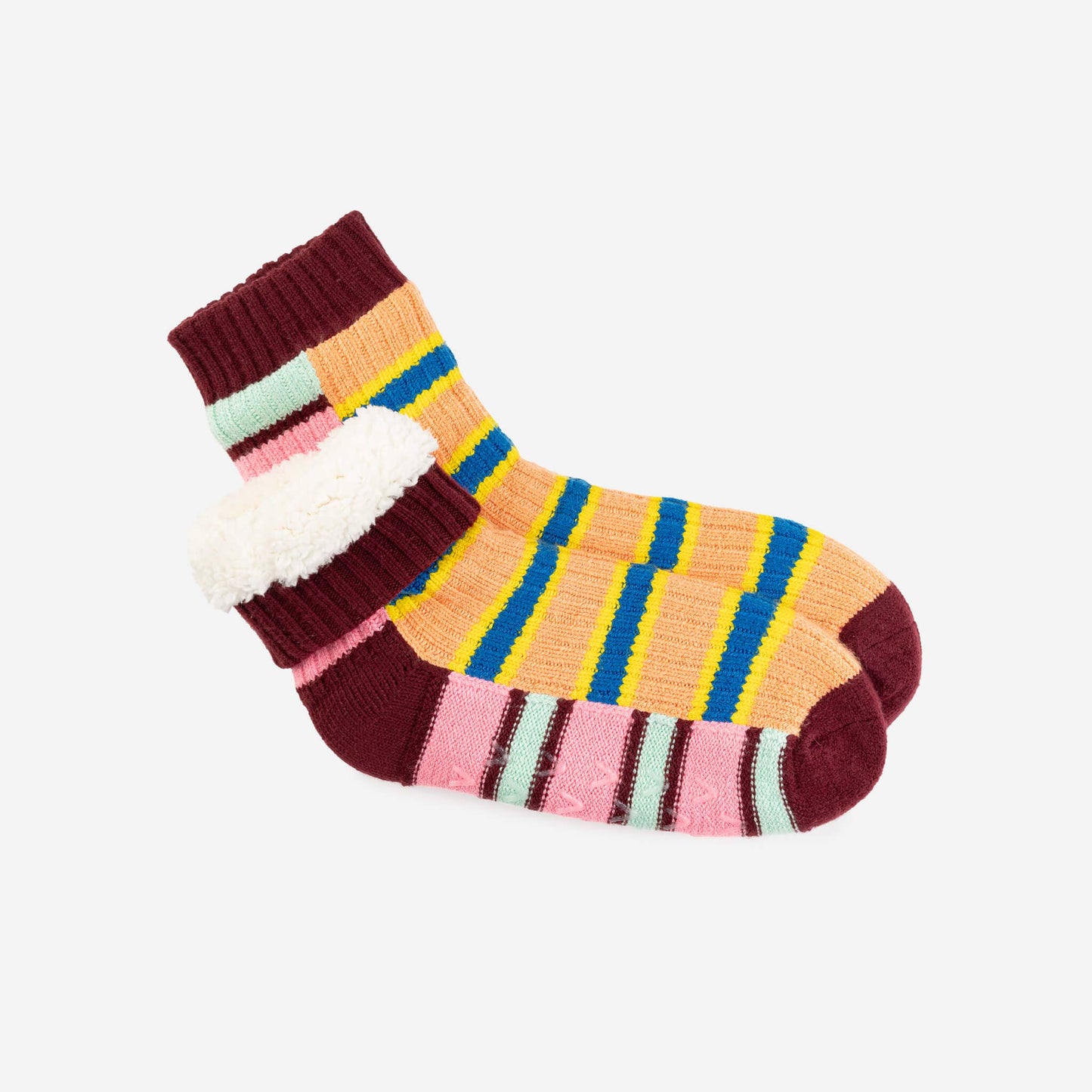 Zipper Stripe House Socks: Peach Cobalt / S/M - W 6-9<br>M 5-7.5
