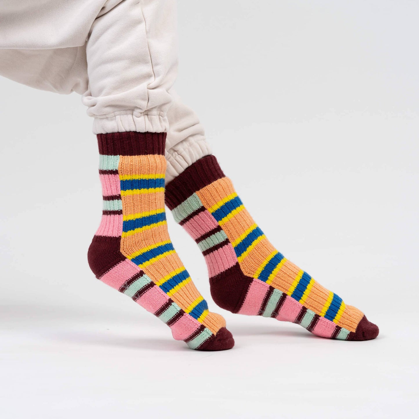 Zipper Stripe House Socks: Peach Cobalt / S/M - W 6-9<br>M 5-7.5