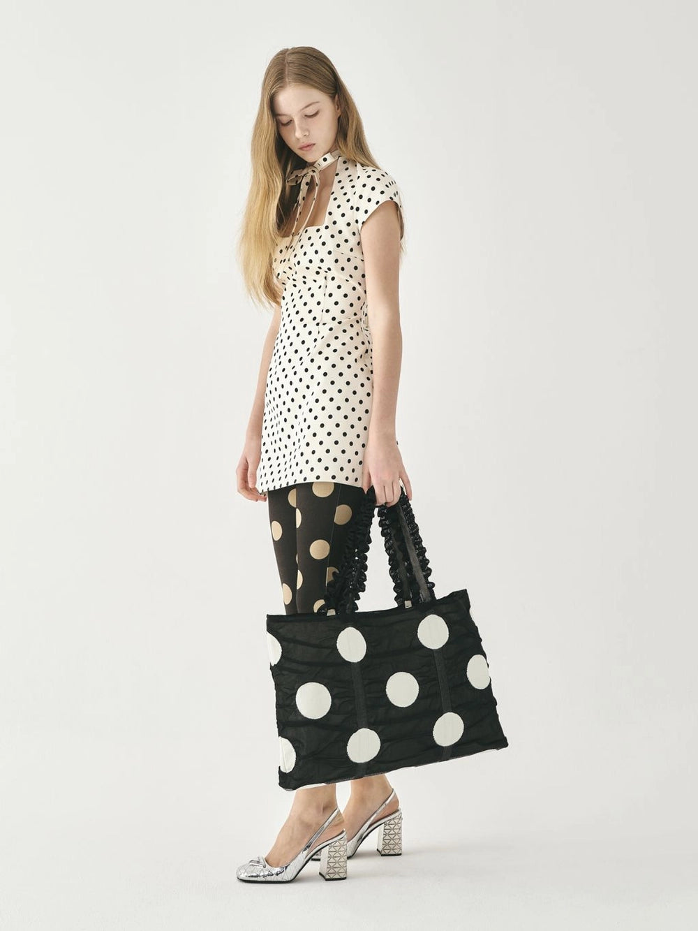 Polka Dot Shopper Bag - Black by PleatsMama