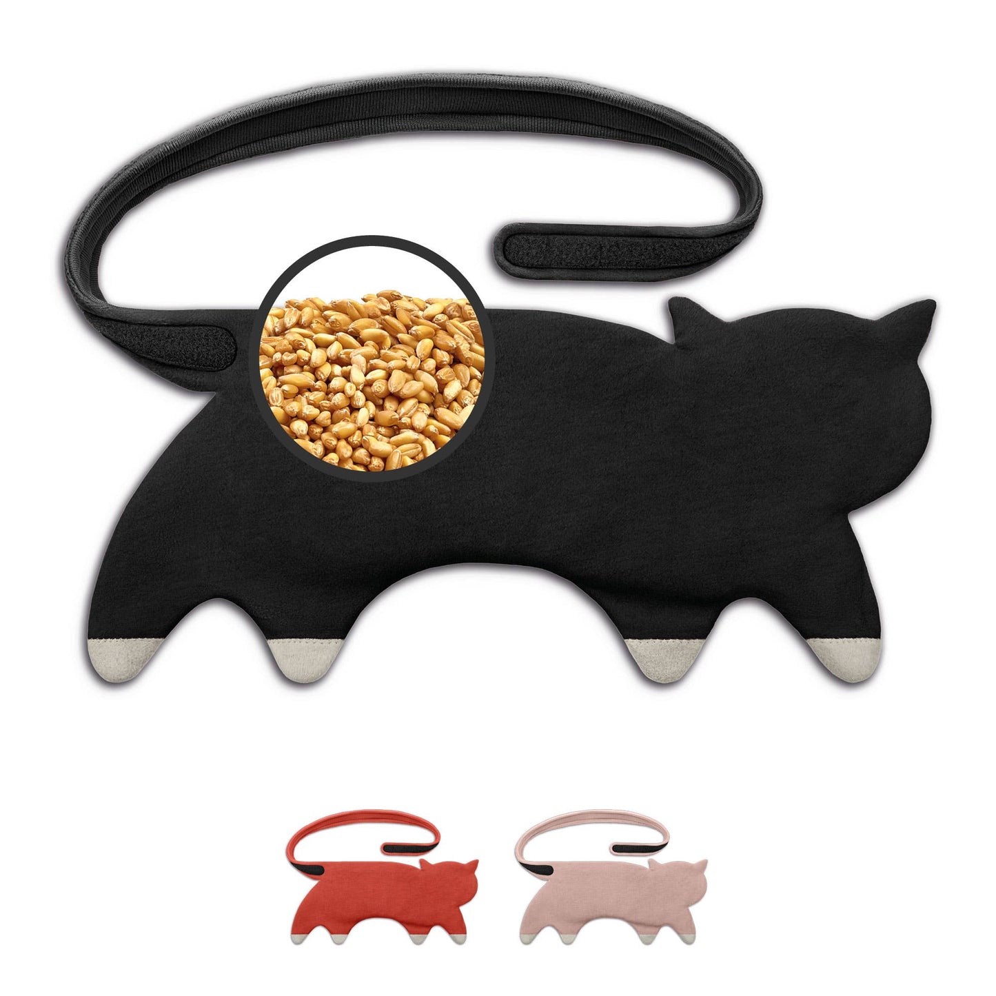 Organic Grain Pillow Cat Back Heating Pad - Black by Leschi