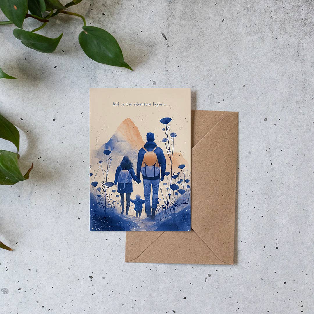 And so the adventure begins | New Baby Card | Gender Neutral: Kraft paper