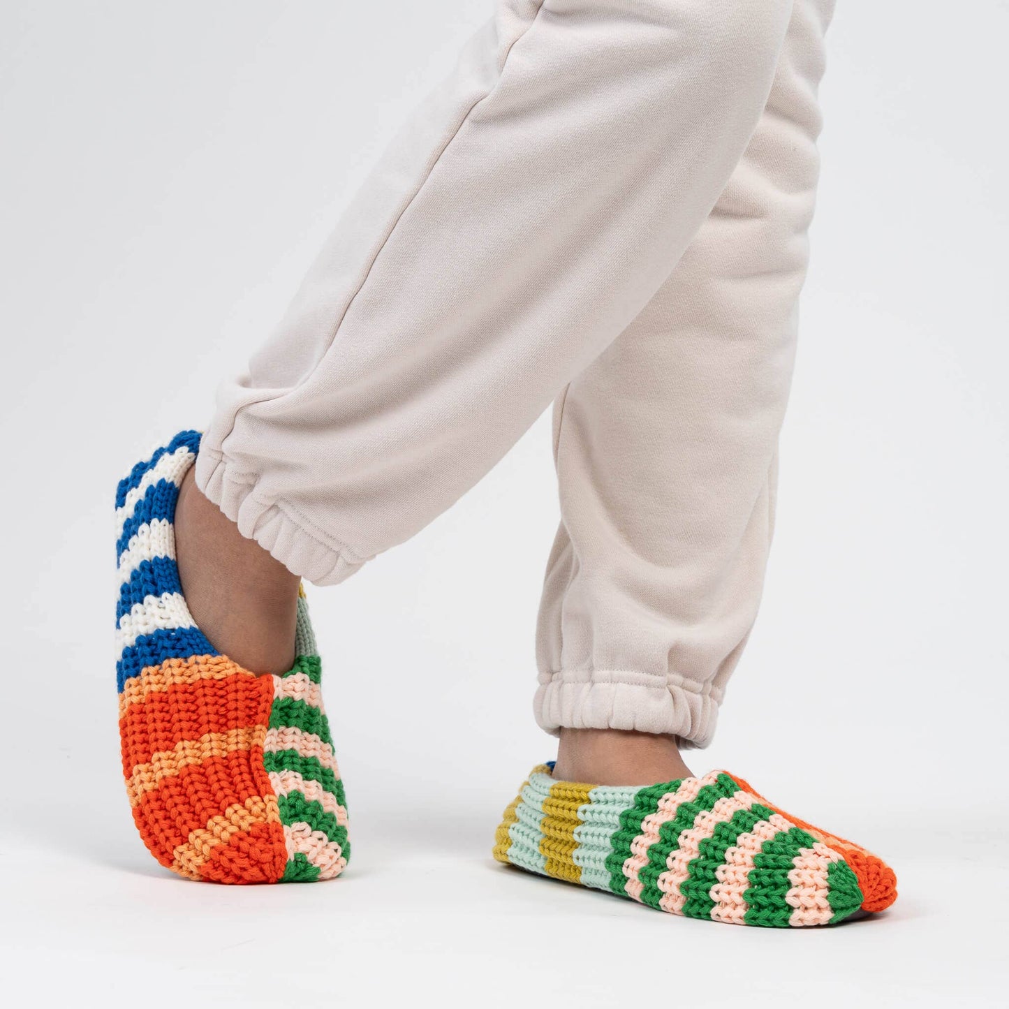 Patchwork Stripe Rib Slippers: Sport / S/M - W 6-8<br>M 5-6.5