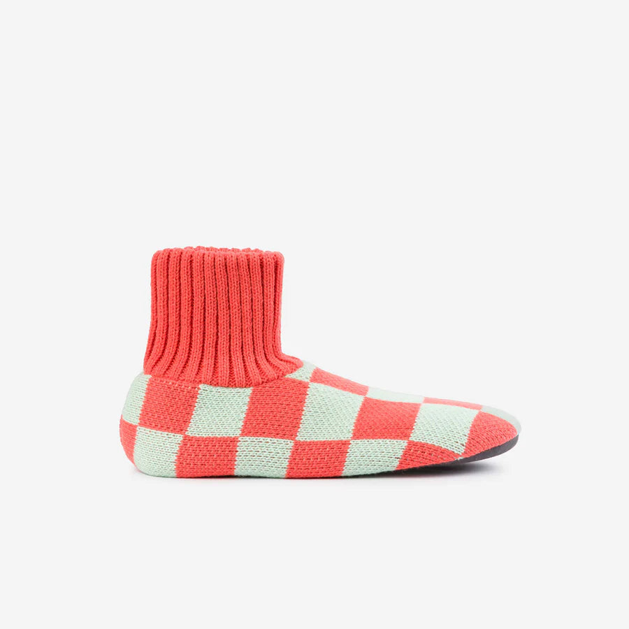 Checkerboard Knit Socks Slippers - Melon Jade by Verloop