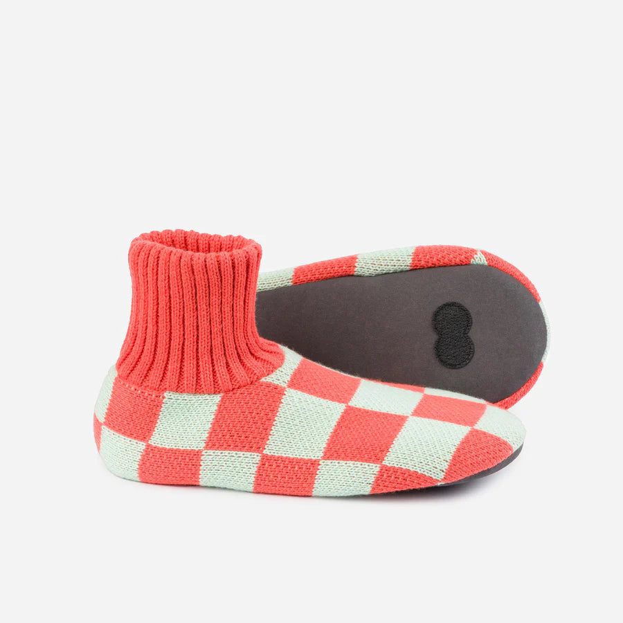 Checkerboard Knit Socks Slippers - Melon Jade by Verloop