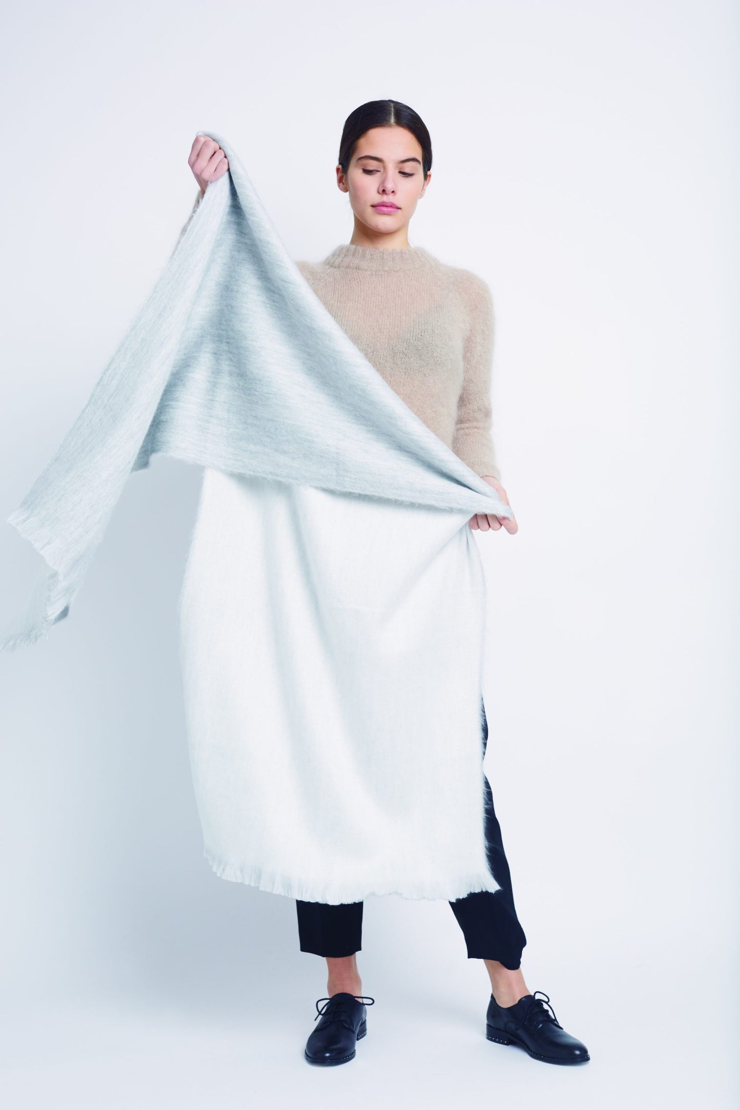 Double Scarf in Light Grey White by Alpaca Loca