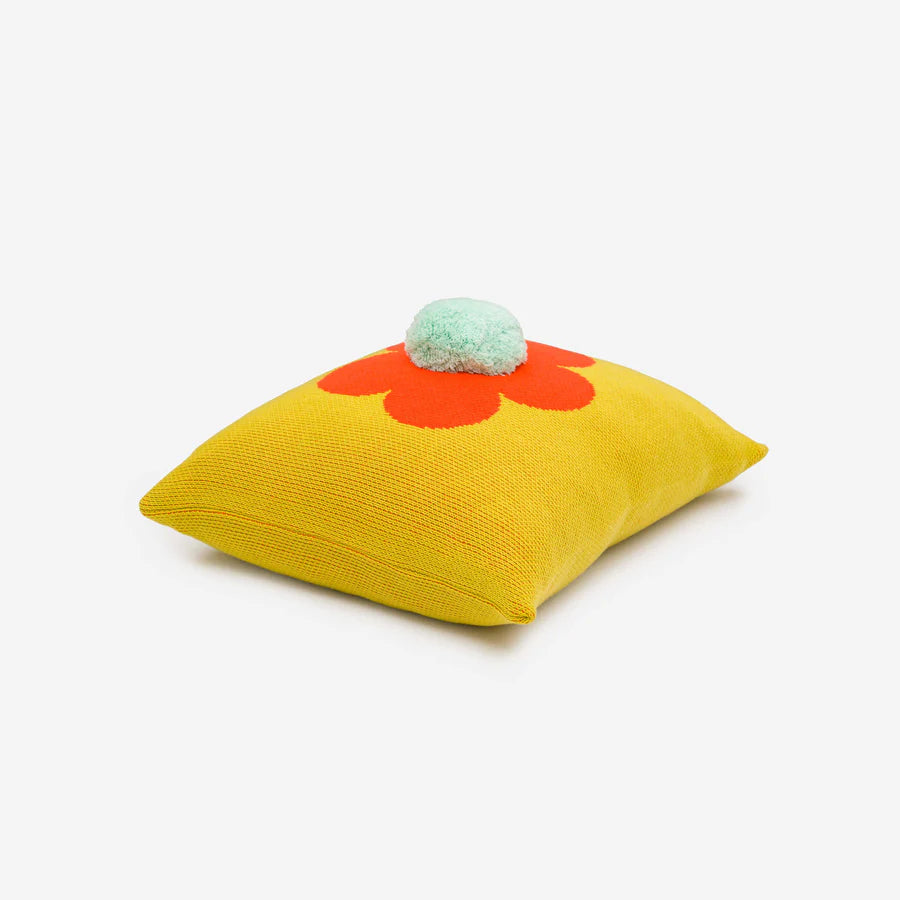 Flower Pom Knit Pillow Cover - Golden Olive by Verloop