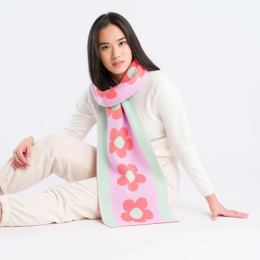 Flower Daisy Stripe Big Knit Scarf - Lilac by Verloop