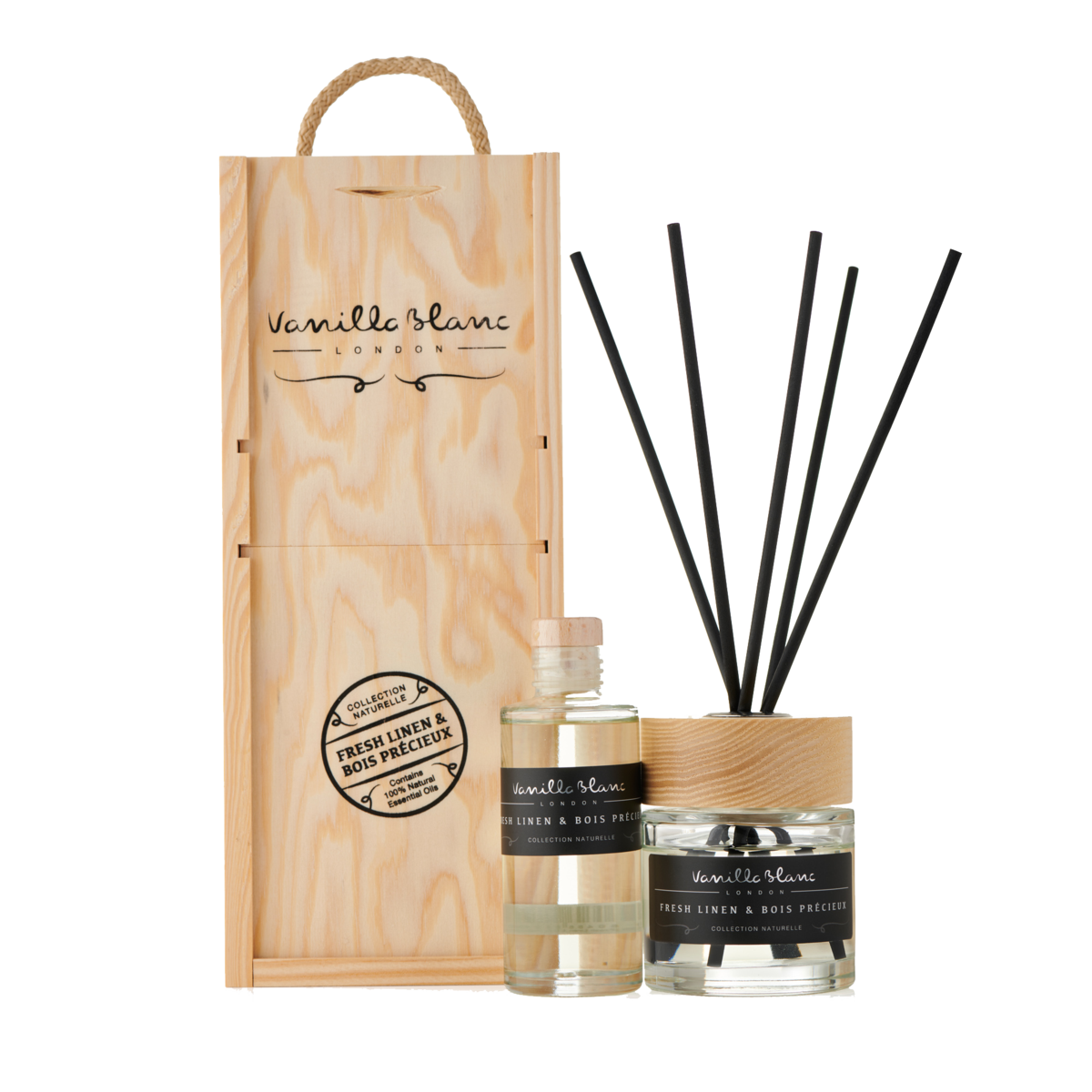 Fresh Linen & Bois Précieux Diffuser Set with Refill by Vanilla Blanc London