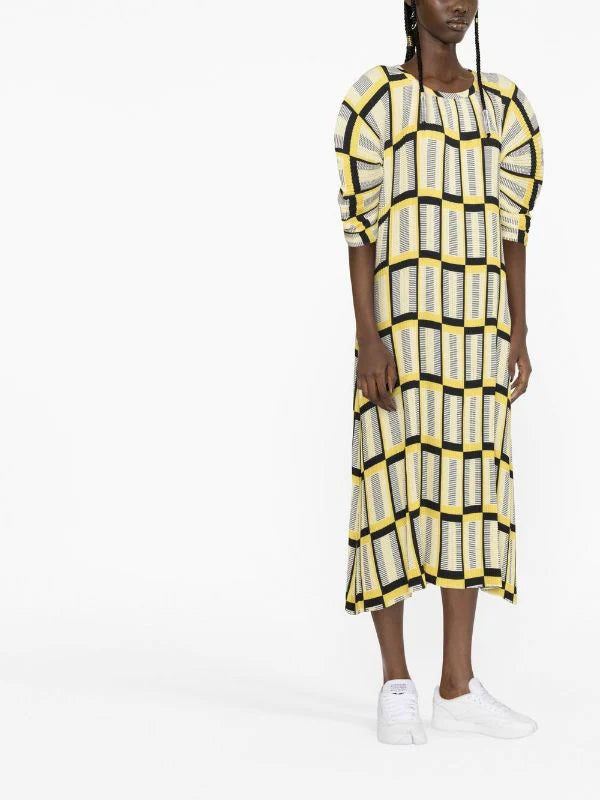Lupu Plisse Dress Yellow Black Checks by Henrik Vibskov The Modu Shop
