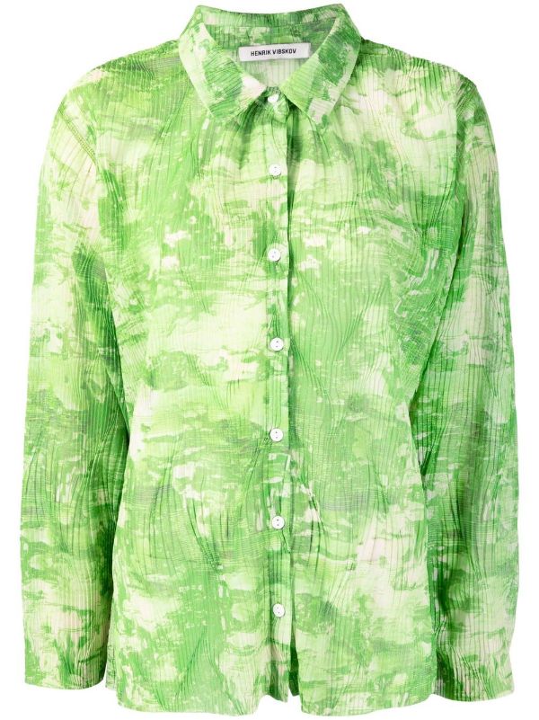 Short Mesh Plisse Shirt - Green Riddle by Henrik Vibskov