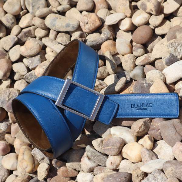 Vegan Blue Brown Reversible Strap Belt by Blanlac