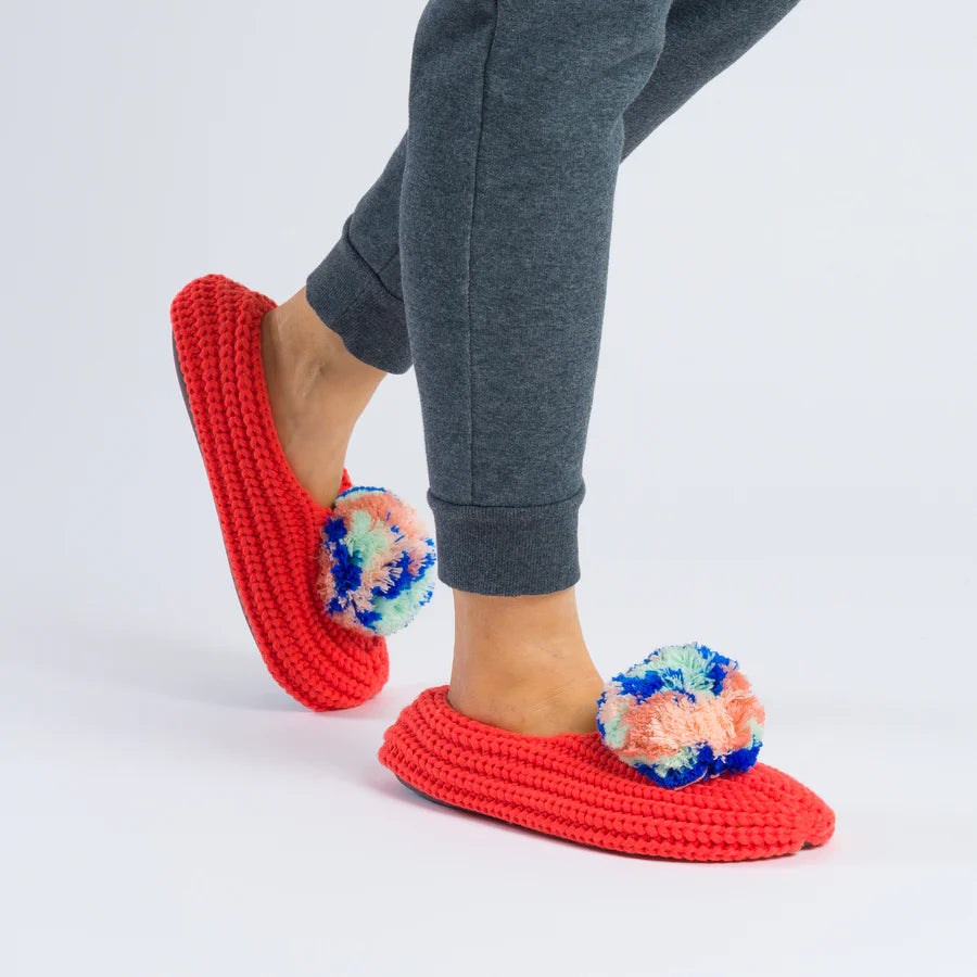 Marble Pom Knit Slippers - Melon by Verloop