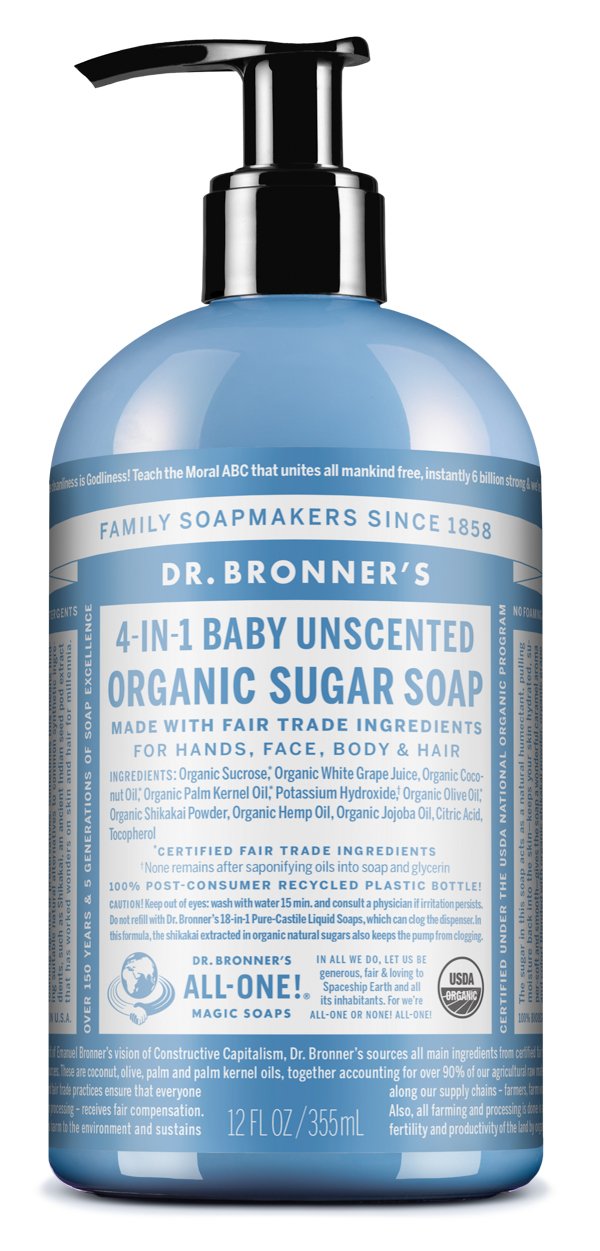 BABY UNSCENTED ORGANIC SUGAR SOAP by Dr. Bronner