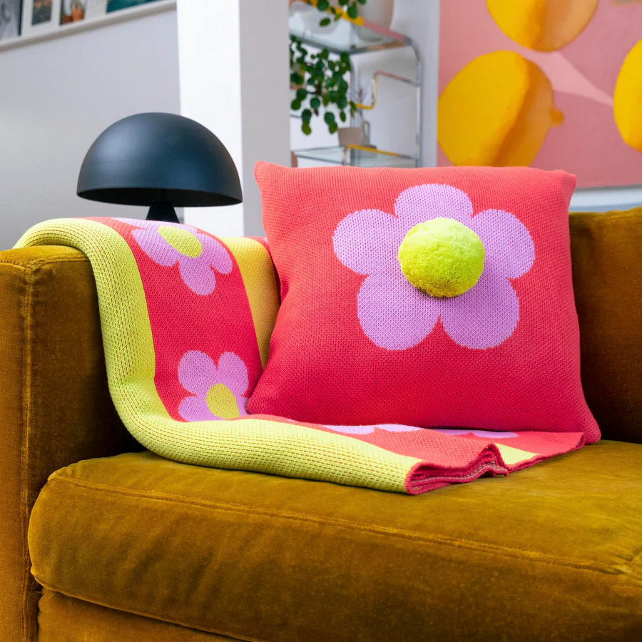 Flower Pom Knit Pillow Cover - Melon by Verloop