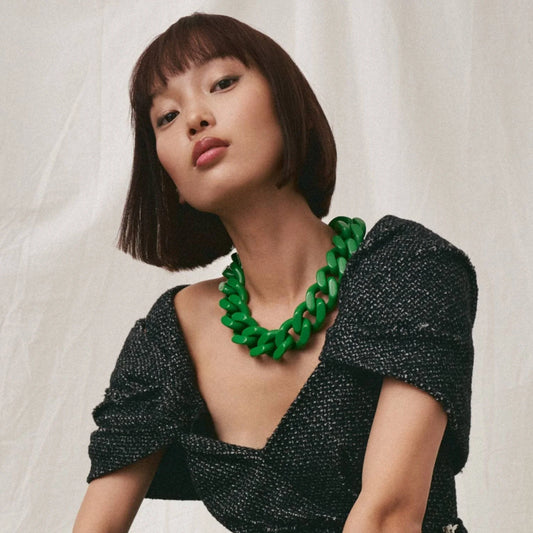Big Flat Chain Necklace - Green by Vanessa Baroni